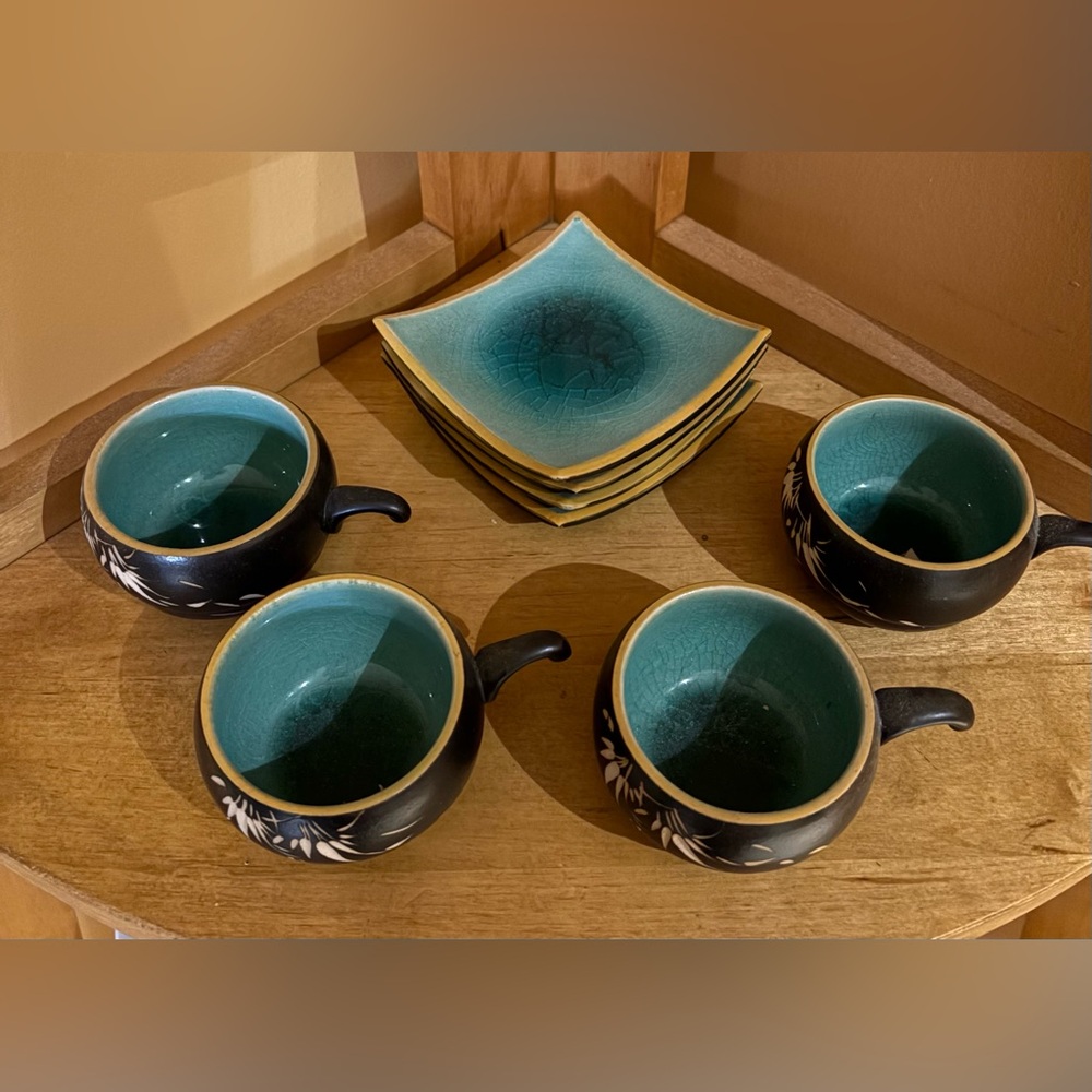 Elegant Black and Teal Ceramic Tea Set